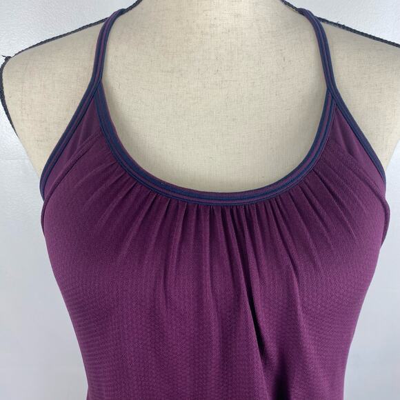 Lululemon No Limits Tank Top Plum Hyper Stripe Athletic Built in Bra Womens - Picture 5 of 12